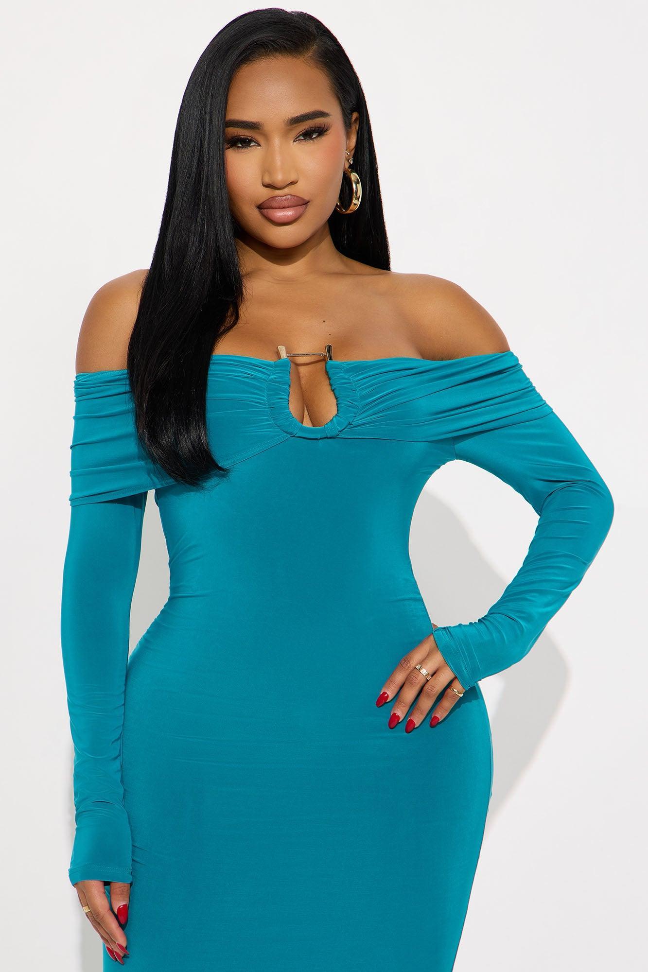 Sabina Off Shoulder Midi Dress - Blue Female Product Image