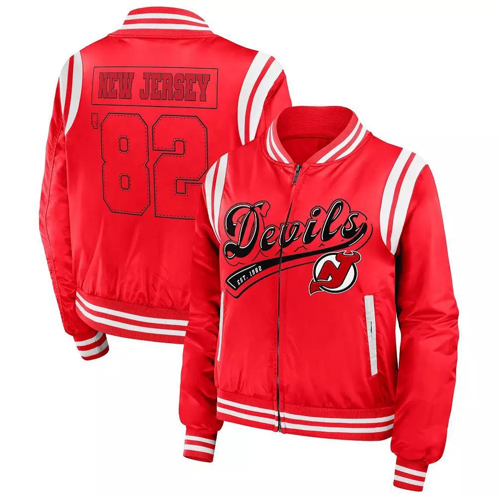 Women's WEAR by Erin Andrews Red New Jersey Devils Baller Full-Zip Bomber Jacket,  Product Image