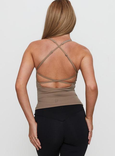 Layup Active Longline Cross Back Top Taupe Product Image