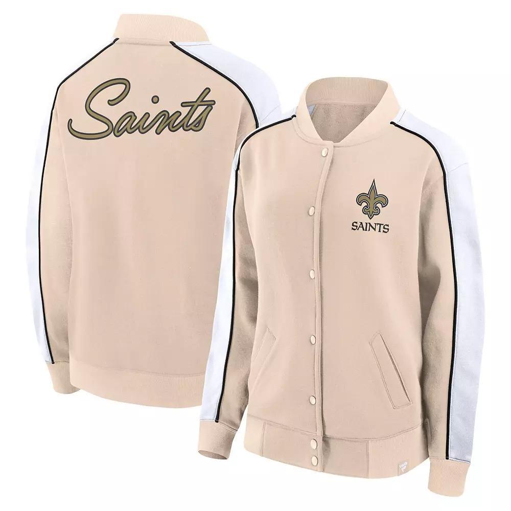Women's Fanatics Branded Tan New Orleans Saints Lounge Full-Snap Varsity Jacket,  Product Image
