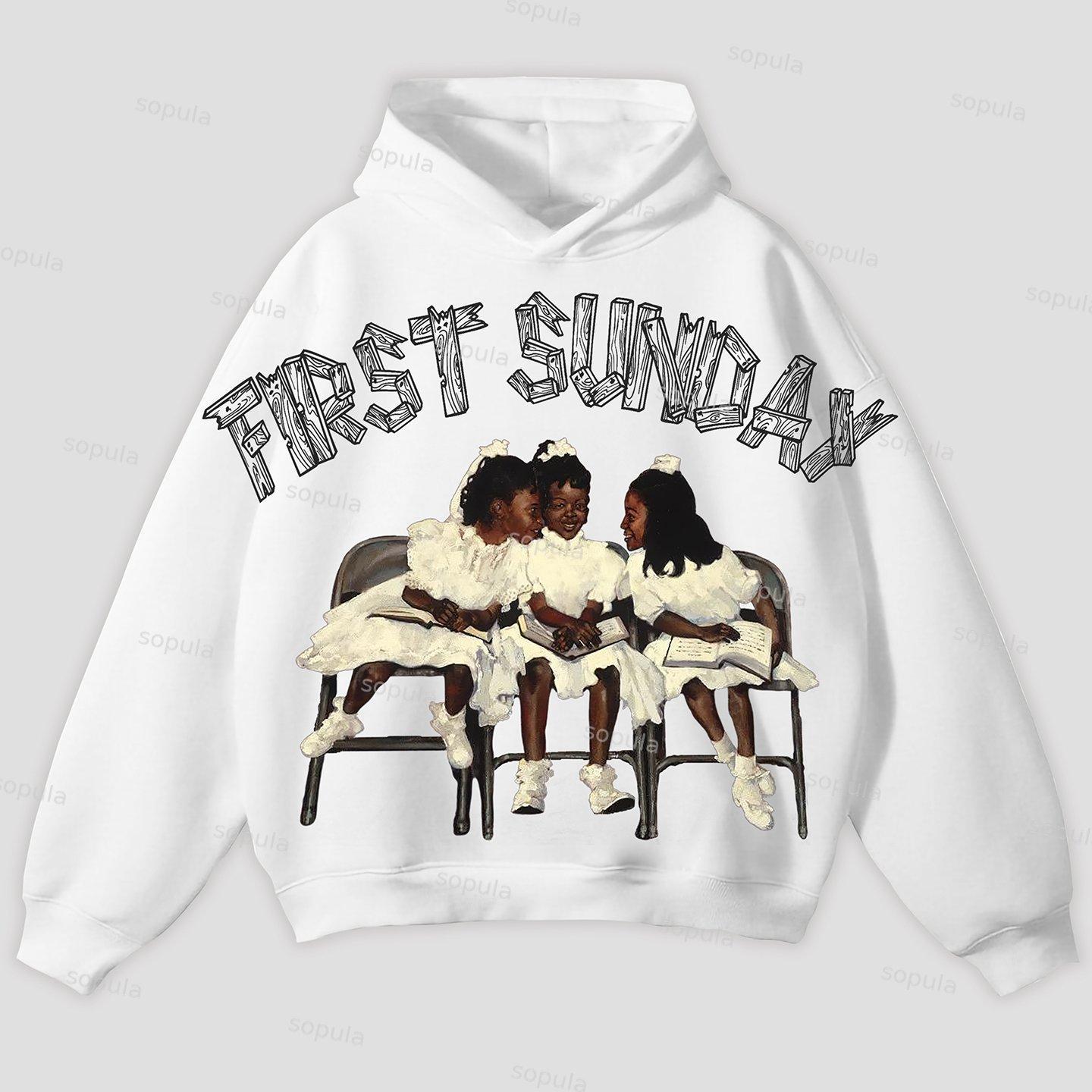 Vintage First Sunday Faith Graphic Simple Pocketless Hoodie Product Image