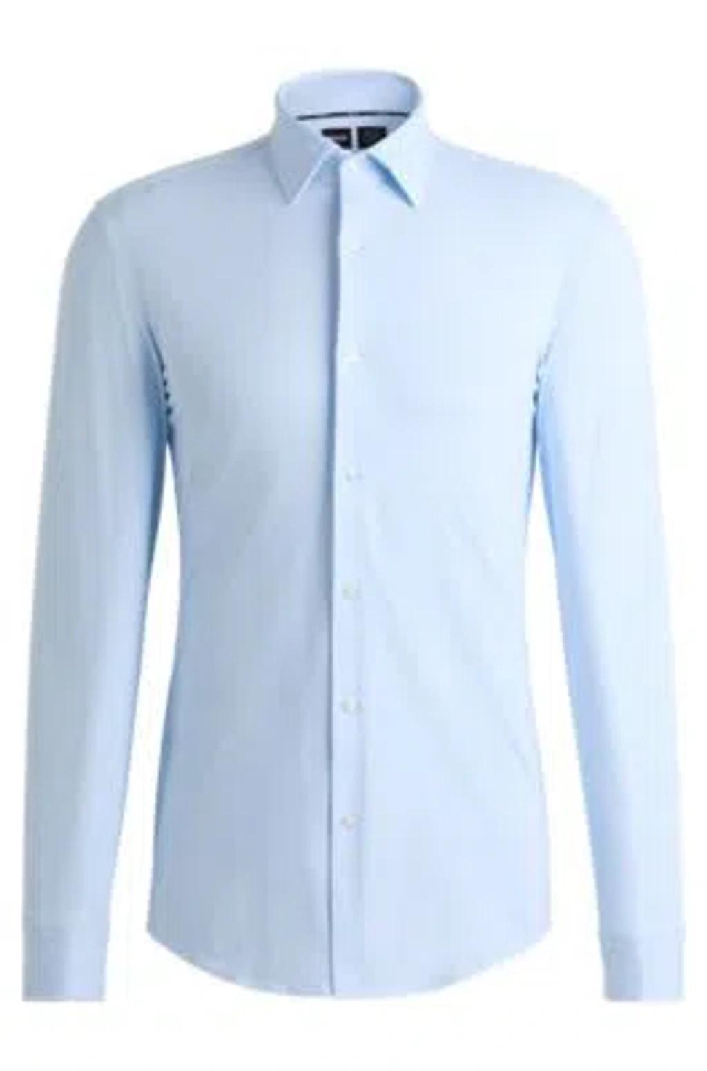 HUGO BOSS Slim-fit Shirt In Structured Performance-stretch Material In Light Blue Product Image