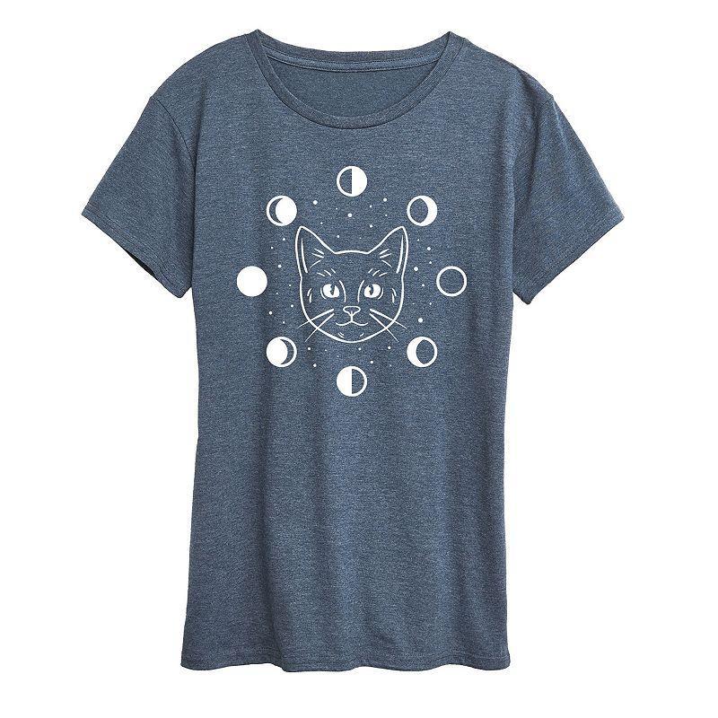 Women's Cat Moon Phases Graphic Tee, Size: XXL, Heather Grey Product Image