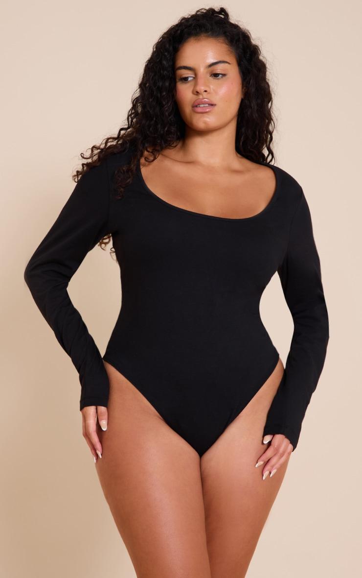 Plus Black Soft Cotton Scoop Neck Long Sleeve Bodysuit Product Image