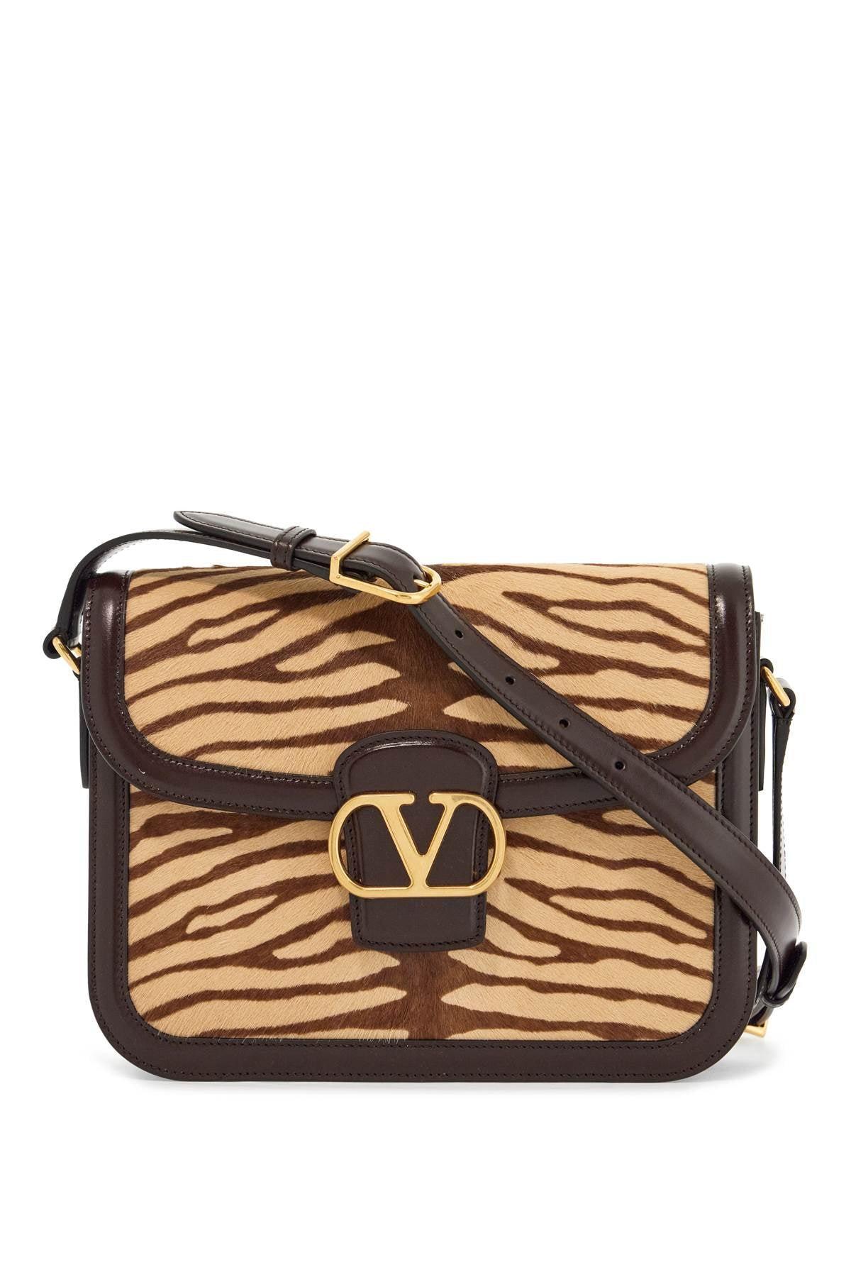 VALENTINO GARAVANI Beige And Dark Brown Striped Leather Shoulder Bag Product Image