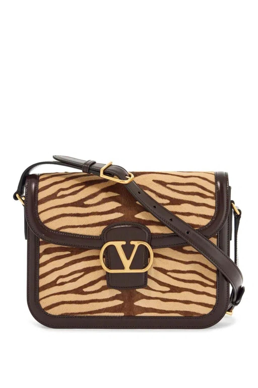 VALENTINO GARAVANI Beige And Dark Brown Striped Leather Shoulder Bag Product Image