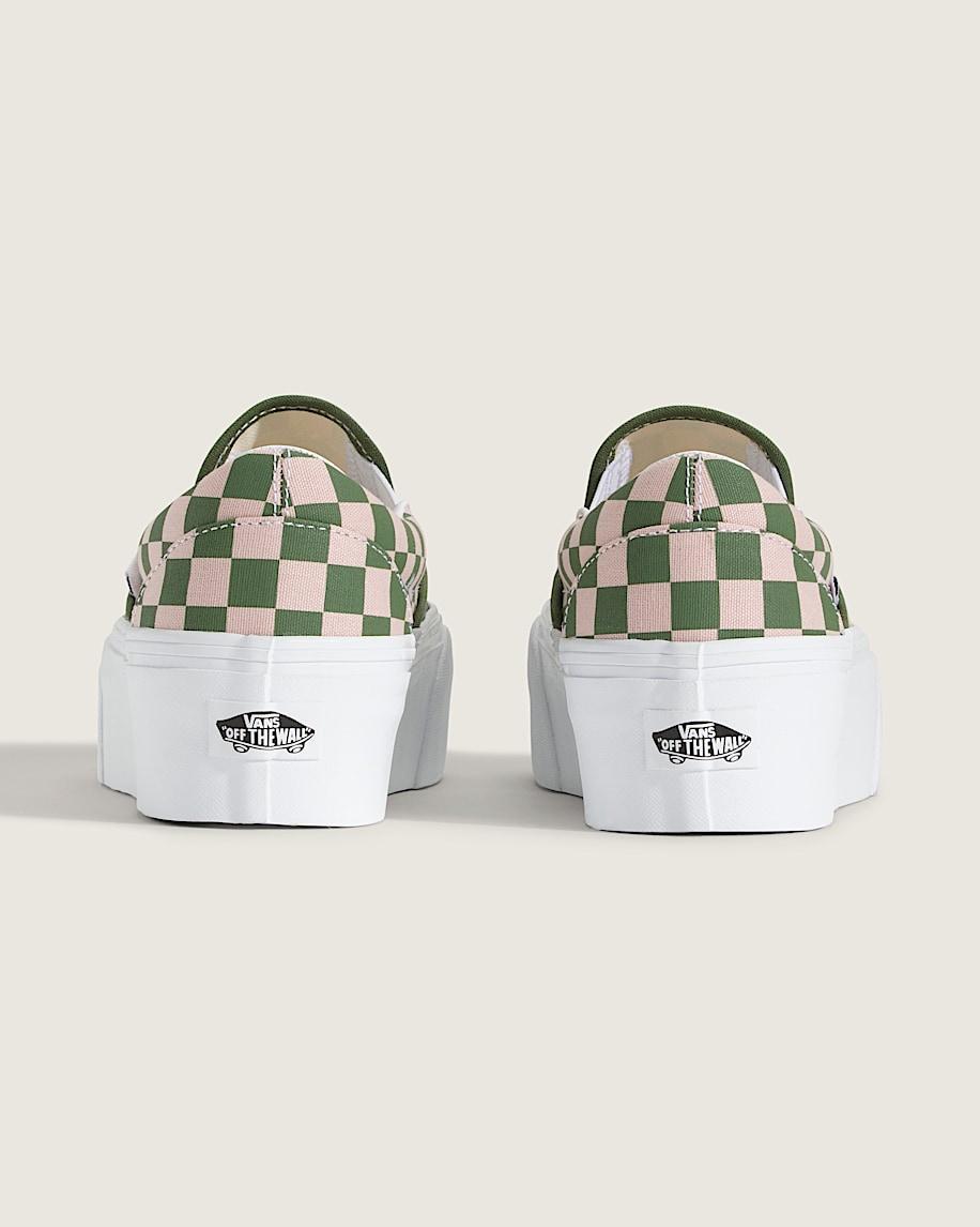 Classic Slip-On Platform Checkerboard Shoe in Checkerboard Sepia Rose Pink / Pine Forest Green| Vans US Product Image