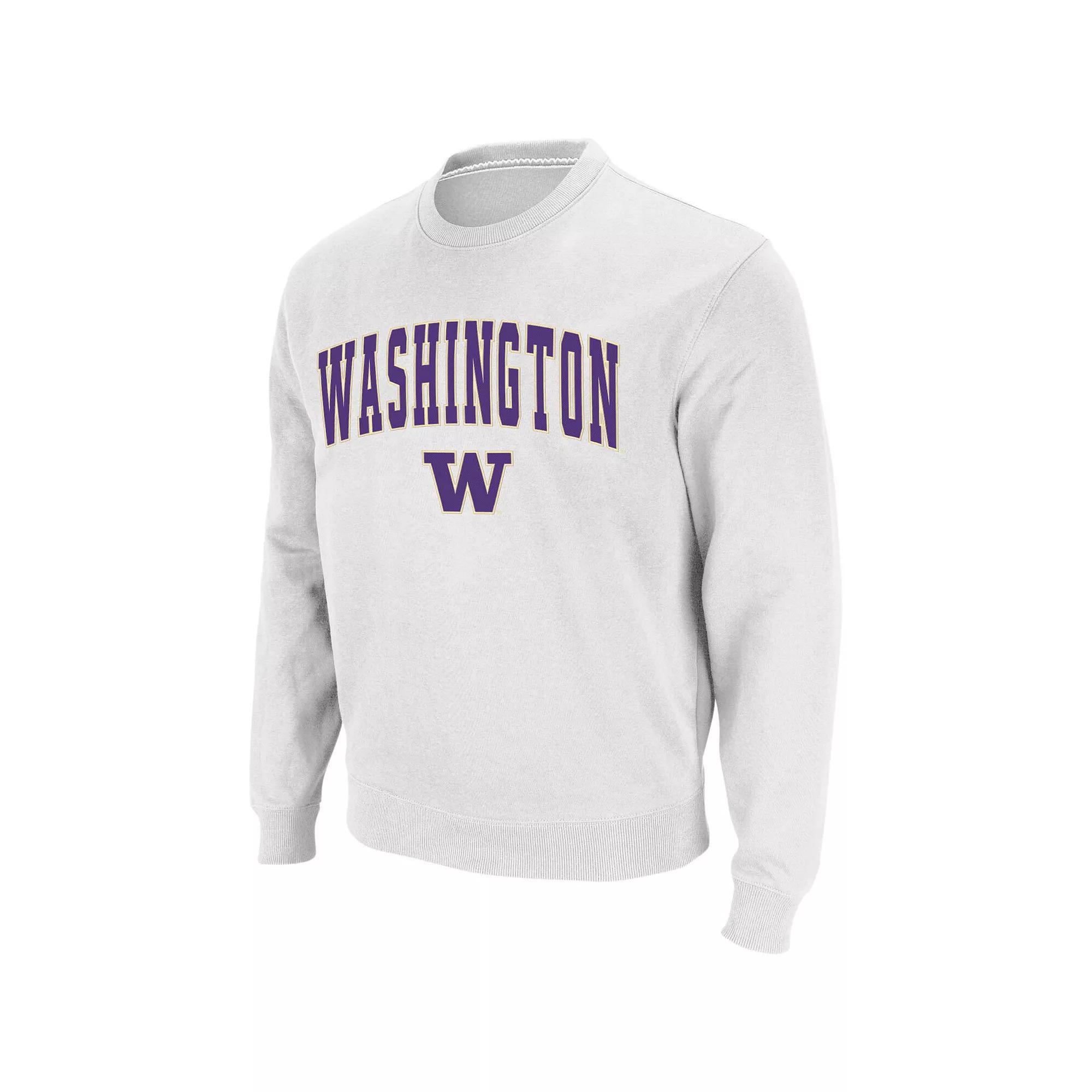 Men's Colosseum White Washington Huskies Arch & Logo Crew Neck Sweatshirt, Size: Medium Product Image