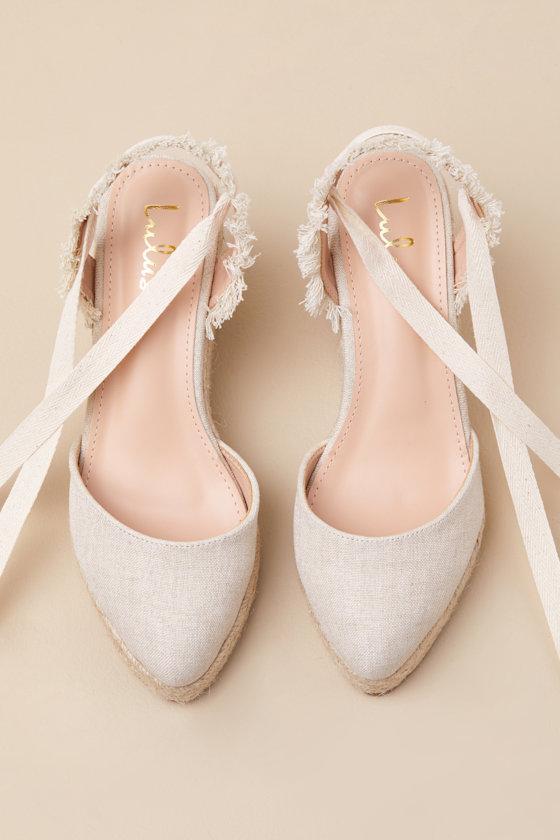 Elsinore Linen Lace-Up Espadrilles Wedges Product Image