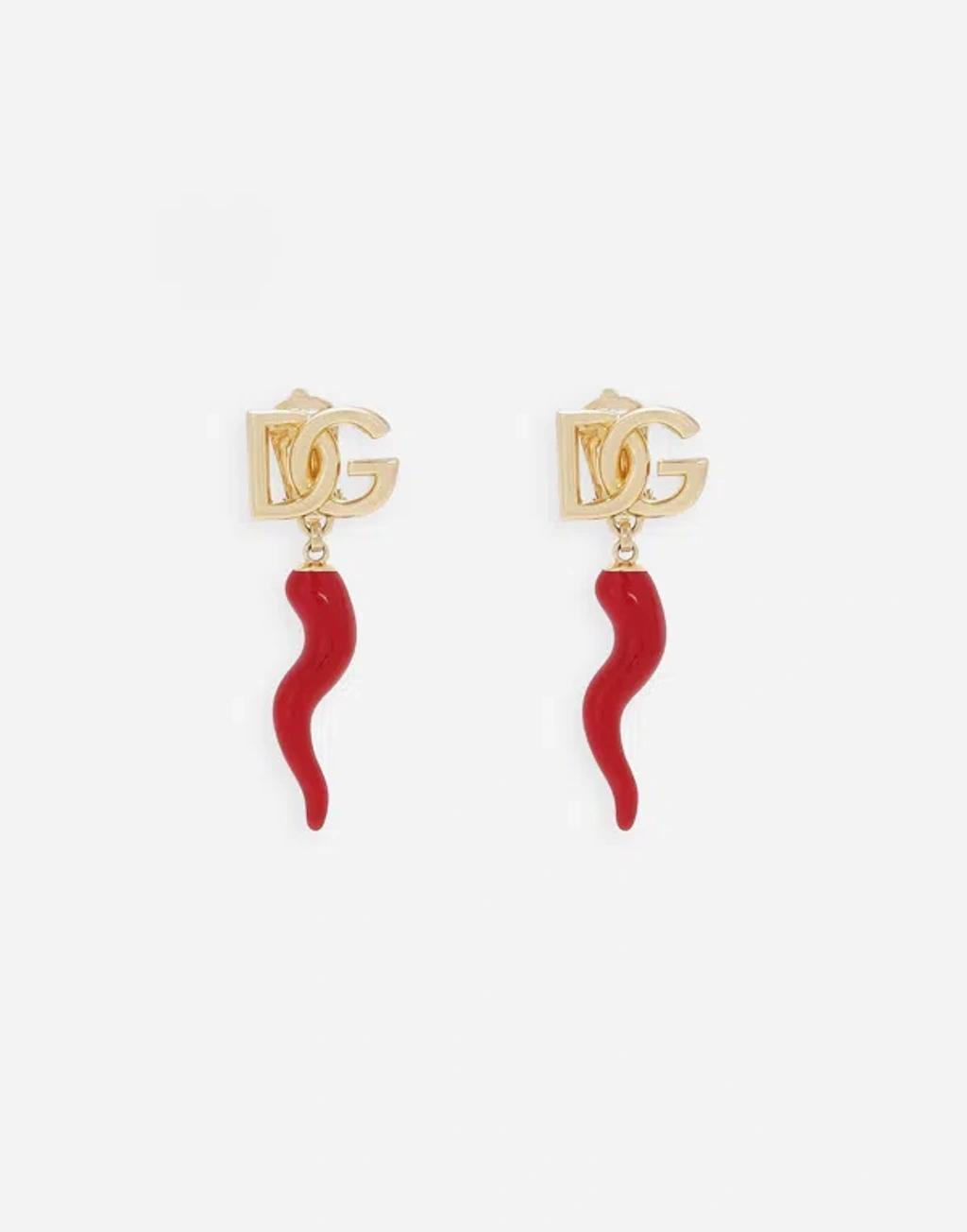 DOLCE & GABBANA Earrings With Dg Logo And Horn In Gold Product Image