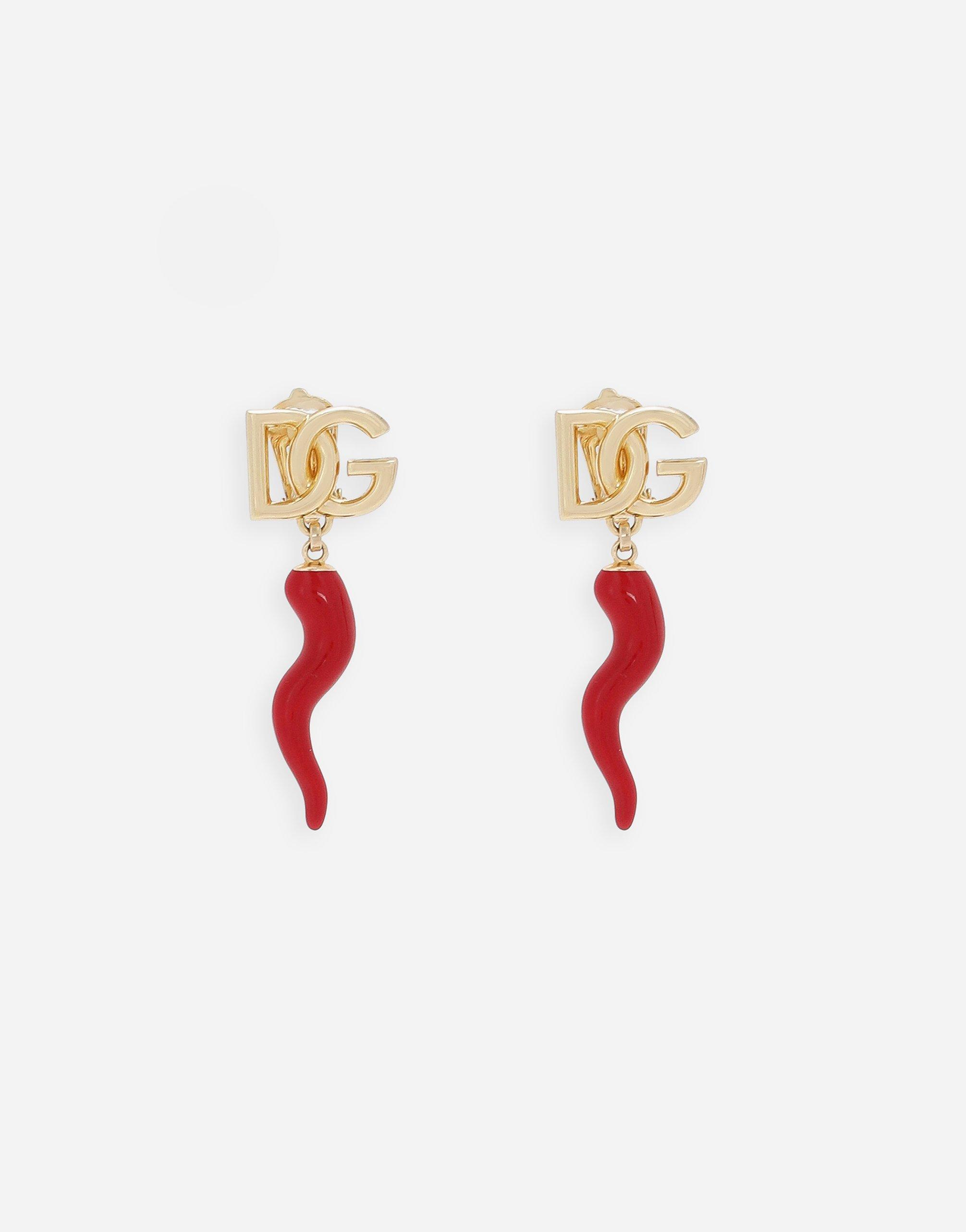 DOLCE & GABBANA Earrings With Dg Logo And Horn In Gold Product Image