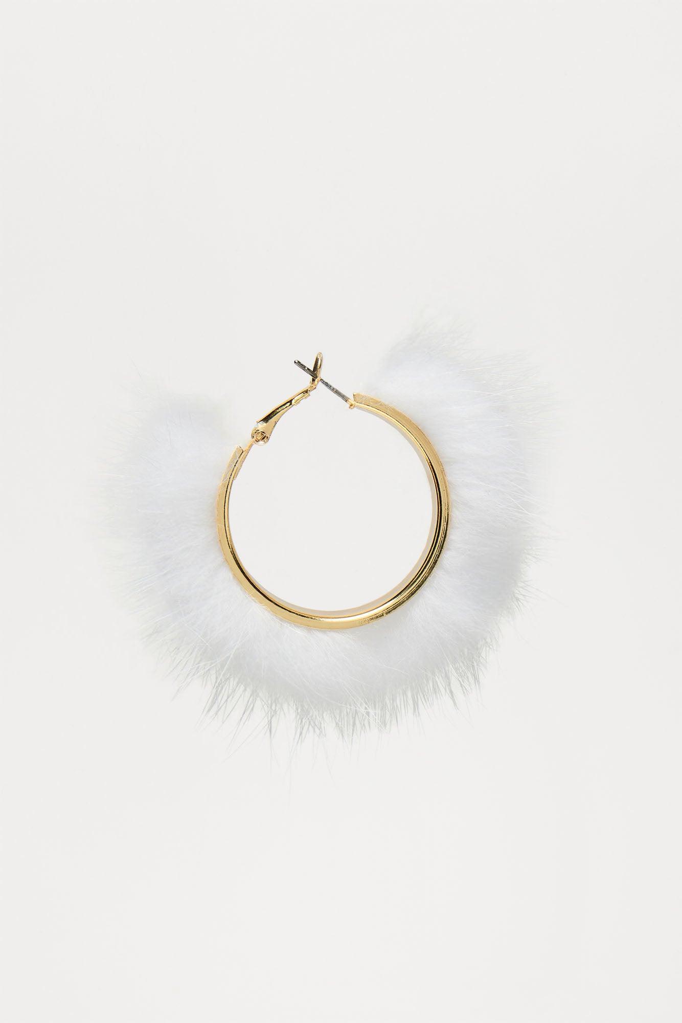 For The Fuzz Of It Hoop Earrings - White Product Image