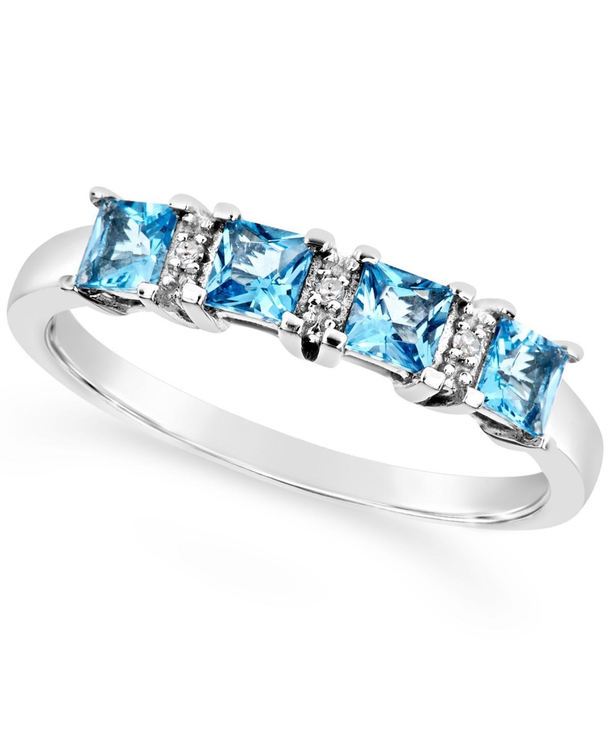 Celebration Gems Sterling Silver Blue Topaz and Diamond Accent Ring, Womens Multicolor Product Image