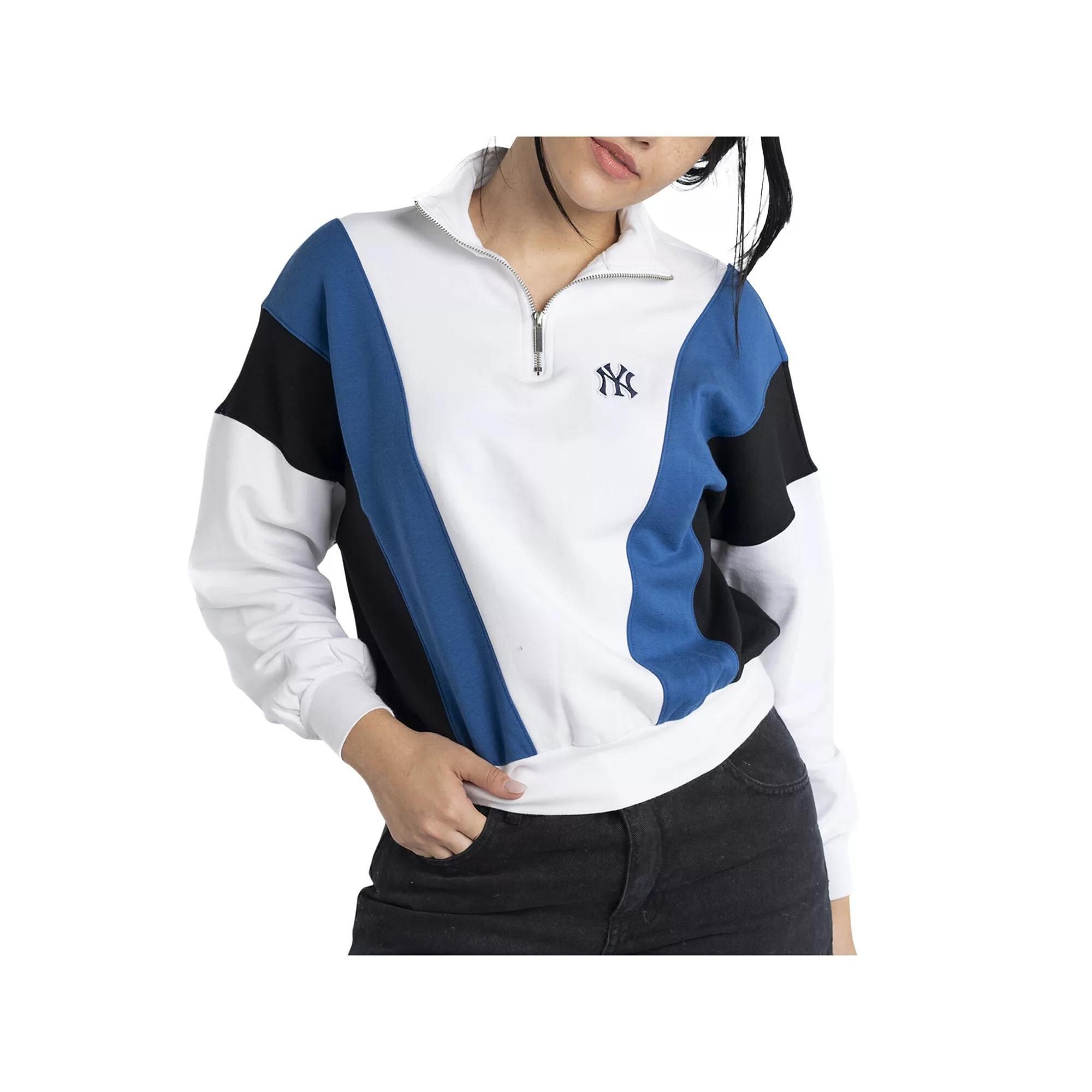 Women's Lusso  White New York Yankees Malia Quarter-Zip Sweatshirt, Size: XL Product Image