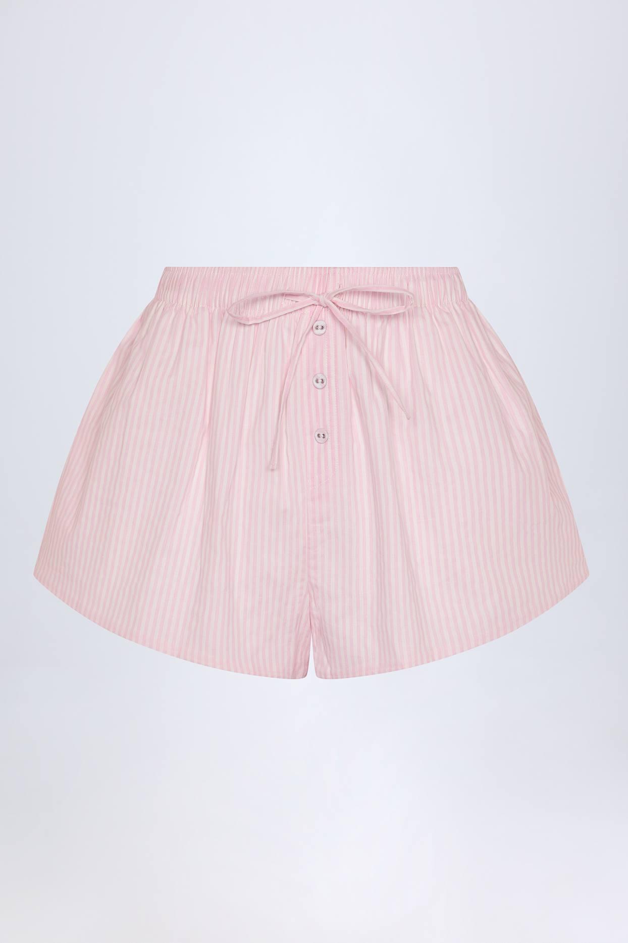 Tie-Front Cotton-Poplin Shorts in Pink White Stripe Product Image
