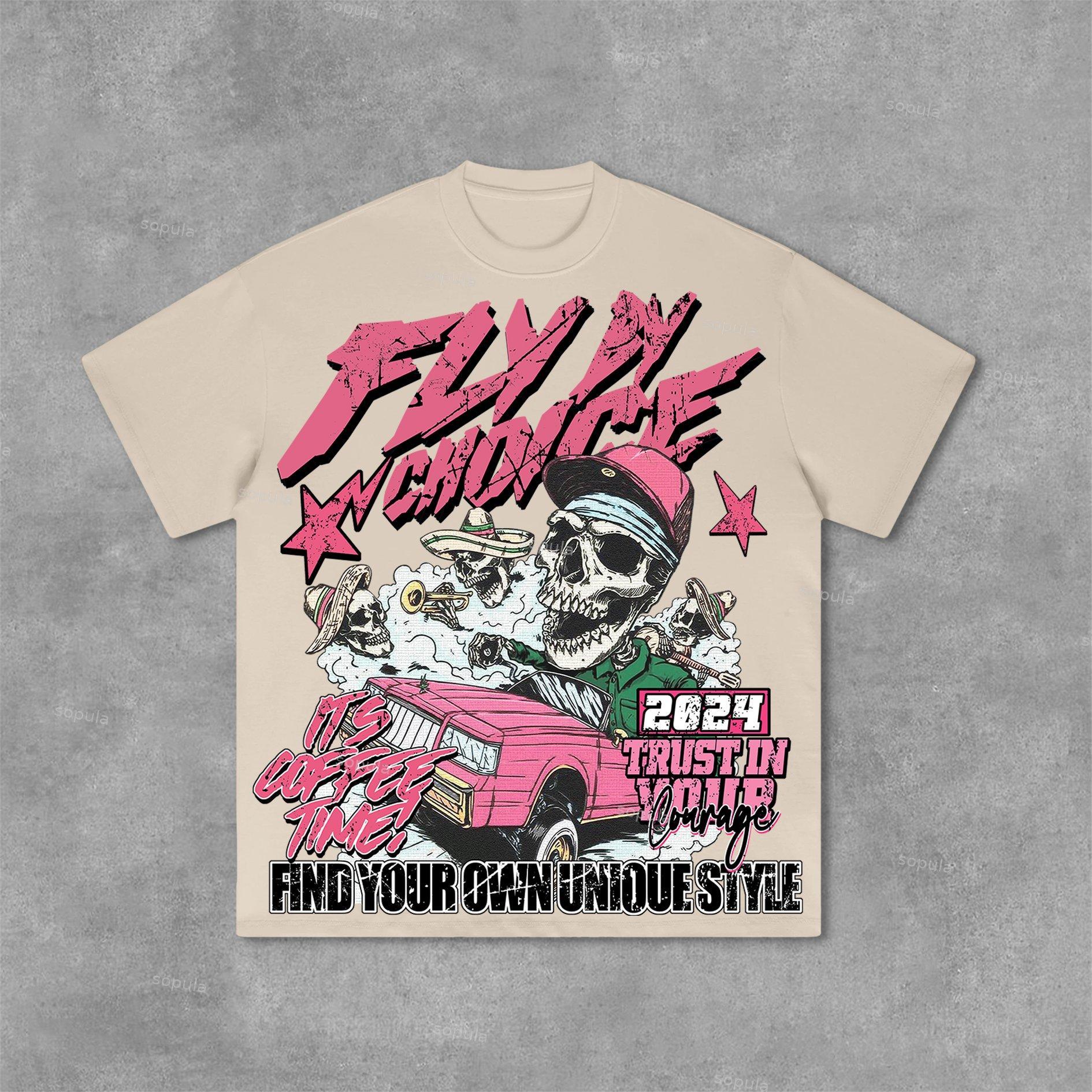 Sopula Fly By Choice Skull Racing Graphic Print Cotton T-Shirt Product Image