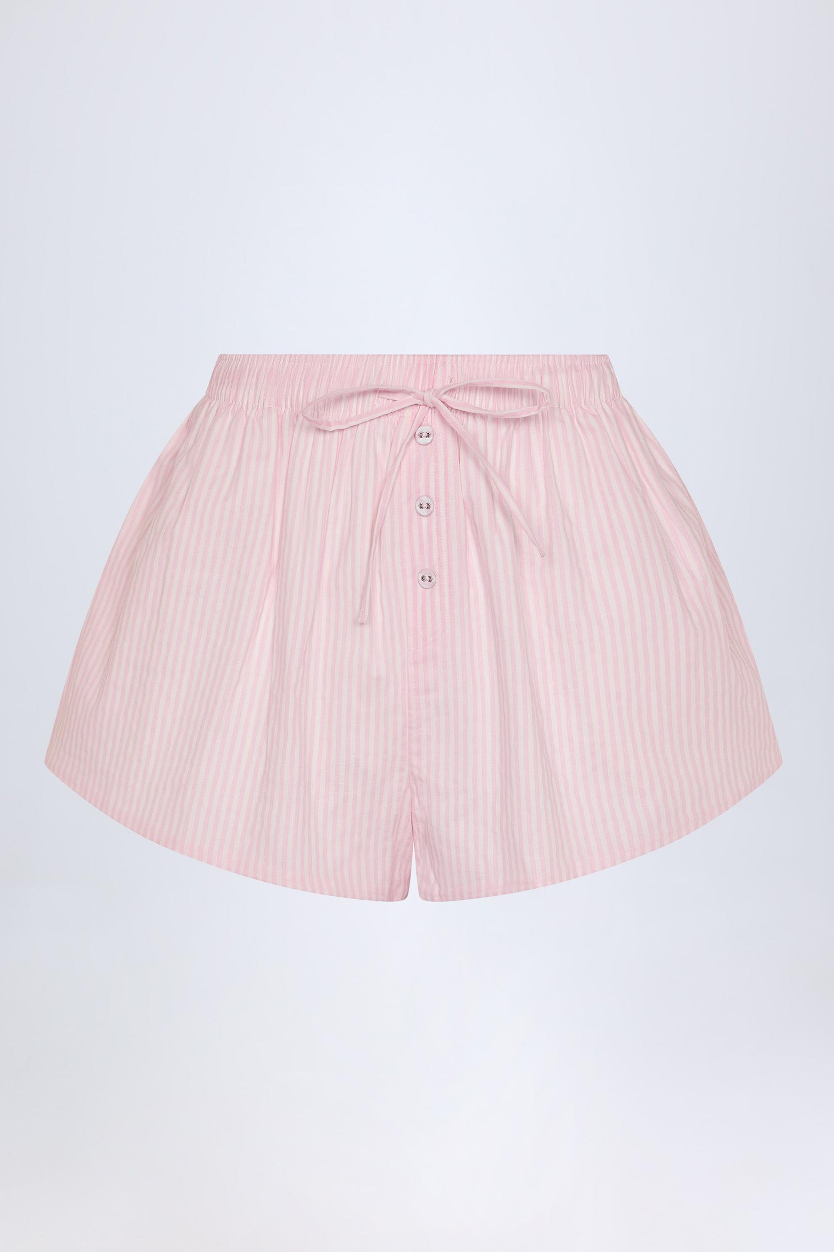 Tie-Front Cotton-Poplin Shorts in Pink White Stripe Product Image