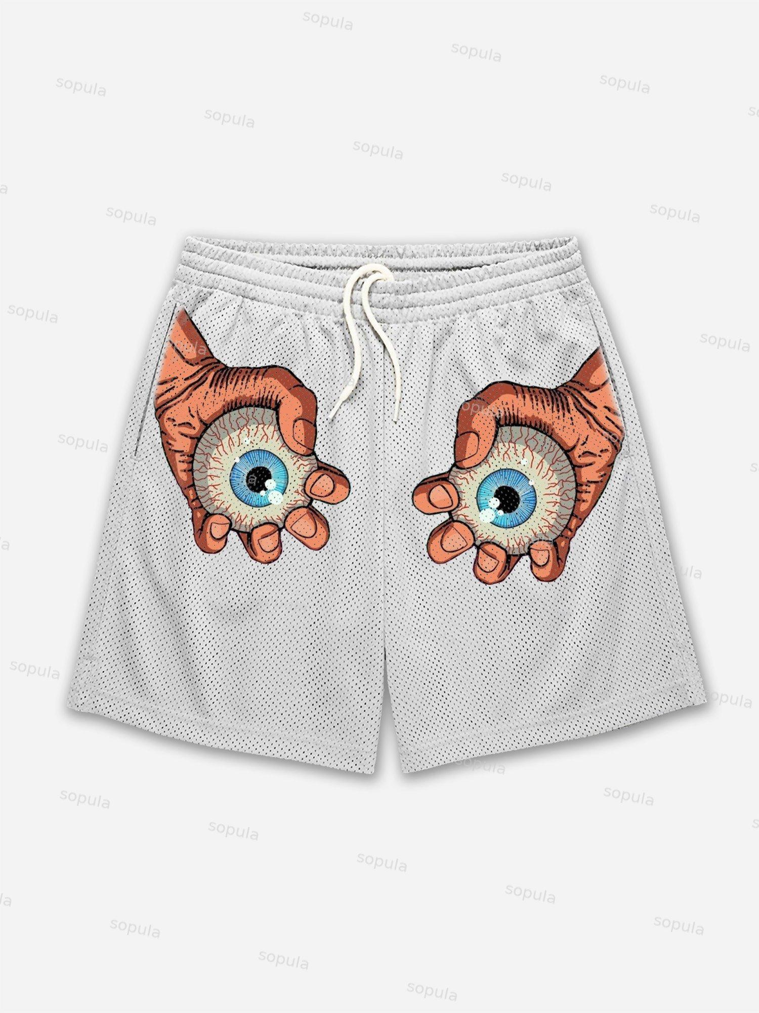Eyes Retro Cartoon Graphic Mesh Shorts Product Image