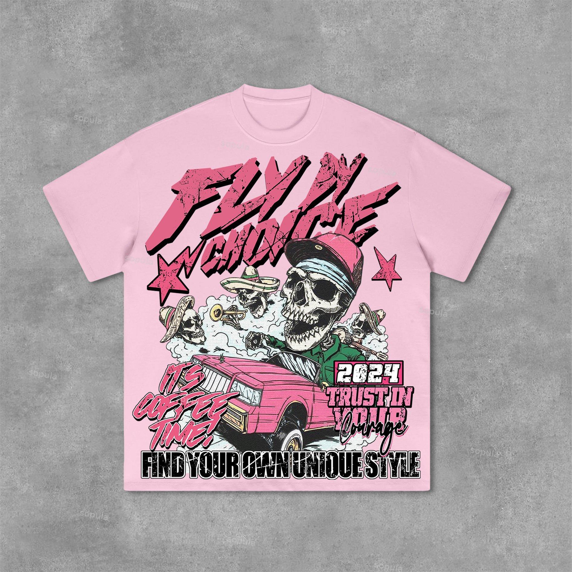 Sopula Fly By Choice Skull Racing Graphic Print Cotton T-Shirt Product Image