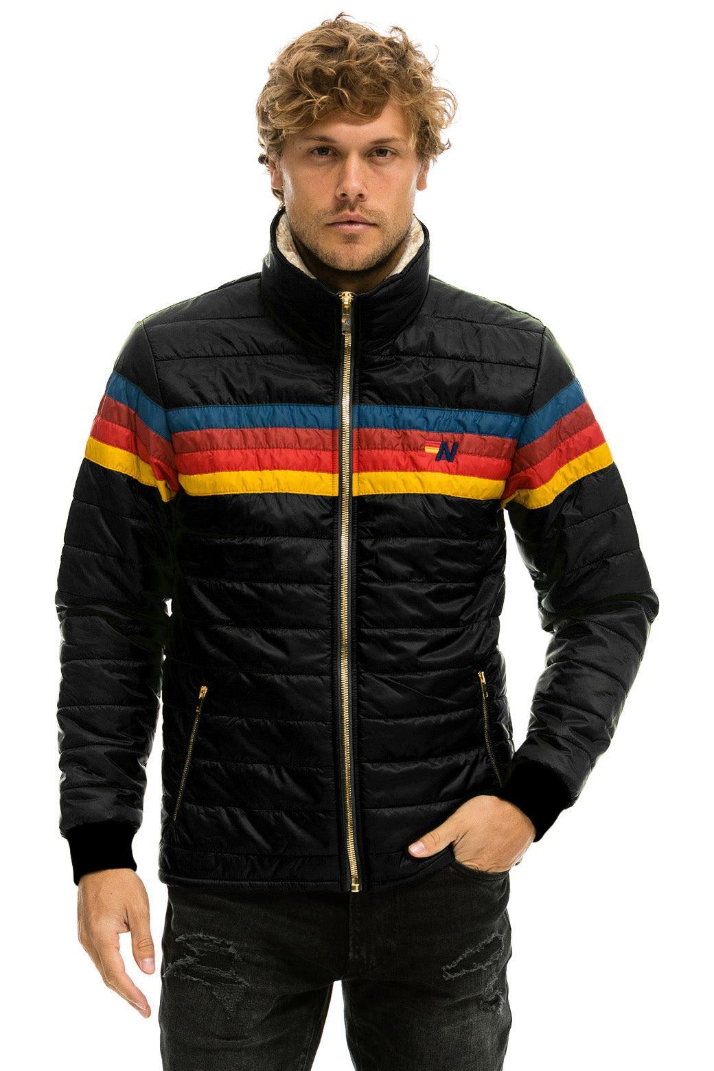 4 STRIPE RAINBOW SLEEVE JACKET  -  BLACK Male Product Image