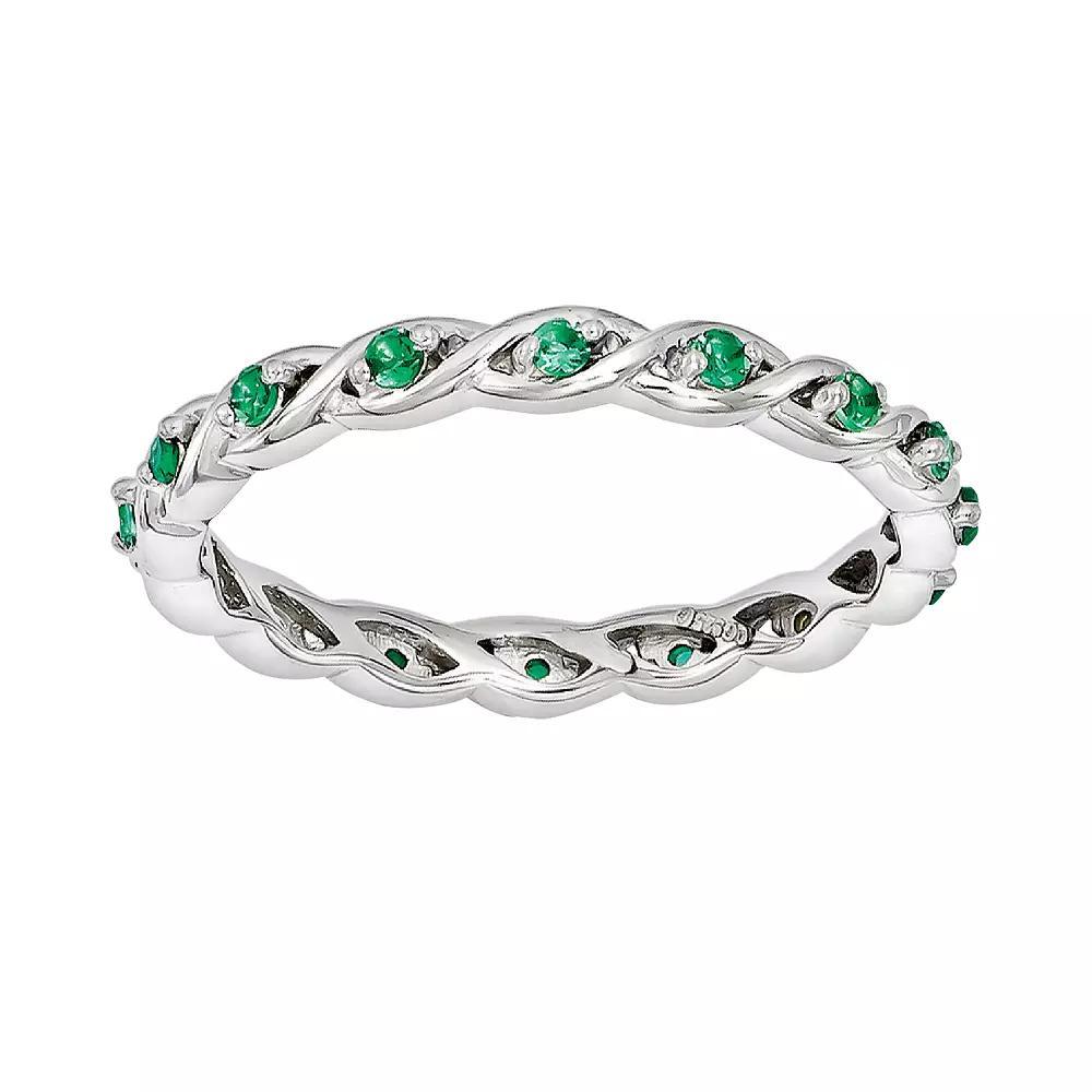 Stacks & Stones Sterling Silver Lab-Created Emerald Stack Ring, Women's, Size: 7, Green Product Image