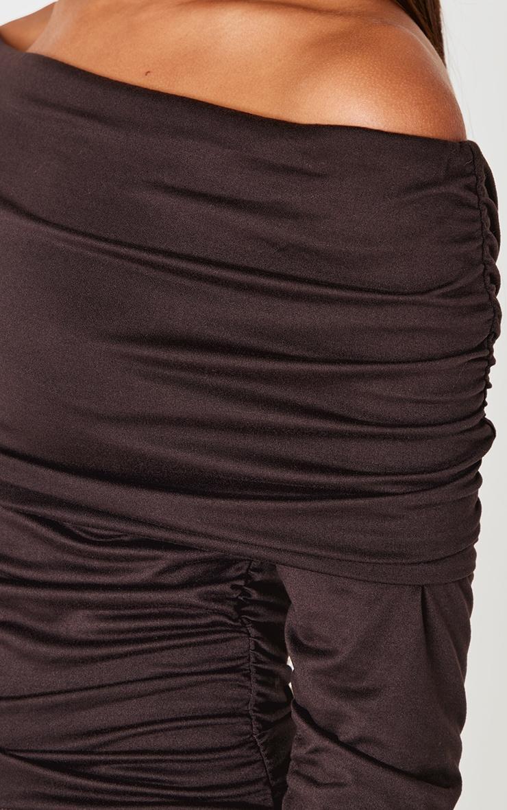 Chocolate Contour Jersey Extreme Fold Over Ruched Detail Long Sleeve Top Product Image