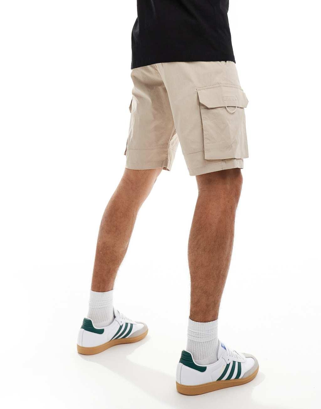 Jack & Jones technical cargo shorts in beige Product Image