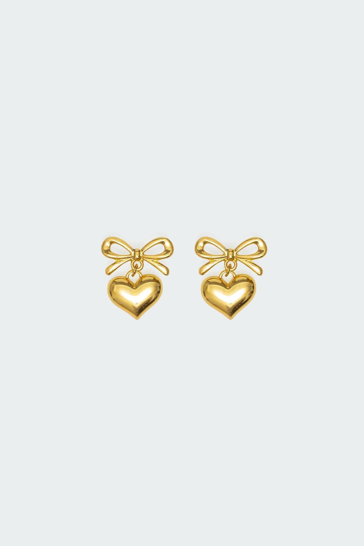 Bow Heart Charm Earrings Product Image