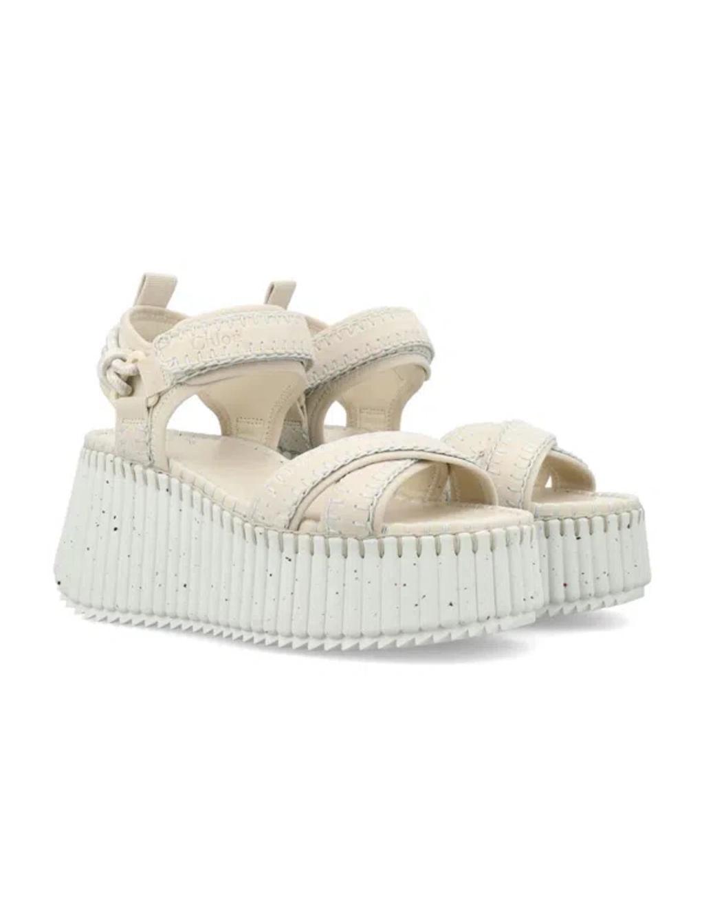 CHLOÉ + Net Sustain Nama Suede And Leather Platform Sandals In White Product Image