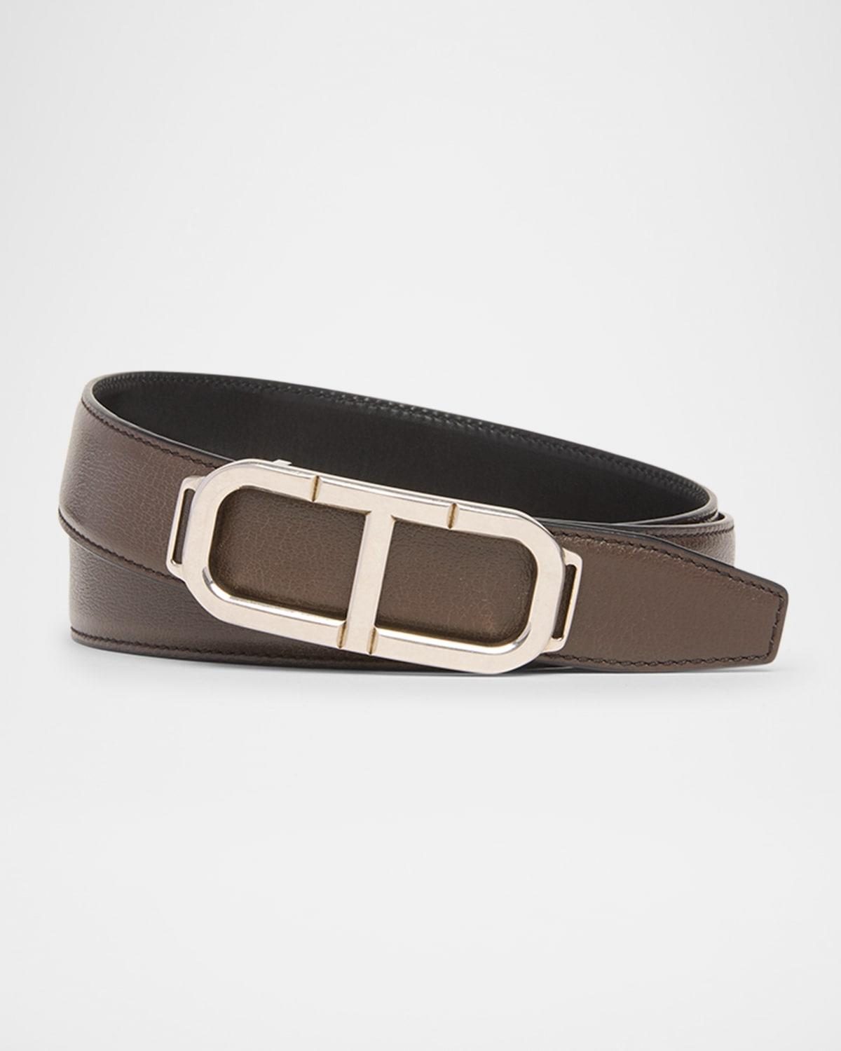 TOM FORD Men's Stadium Leather T-buckle Belt In Chocolate Product Image