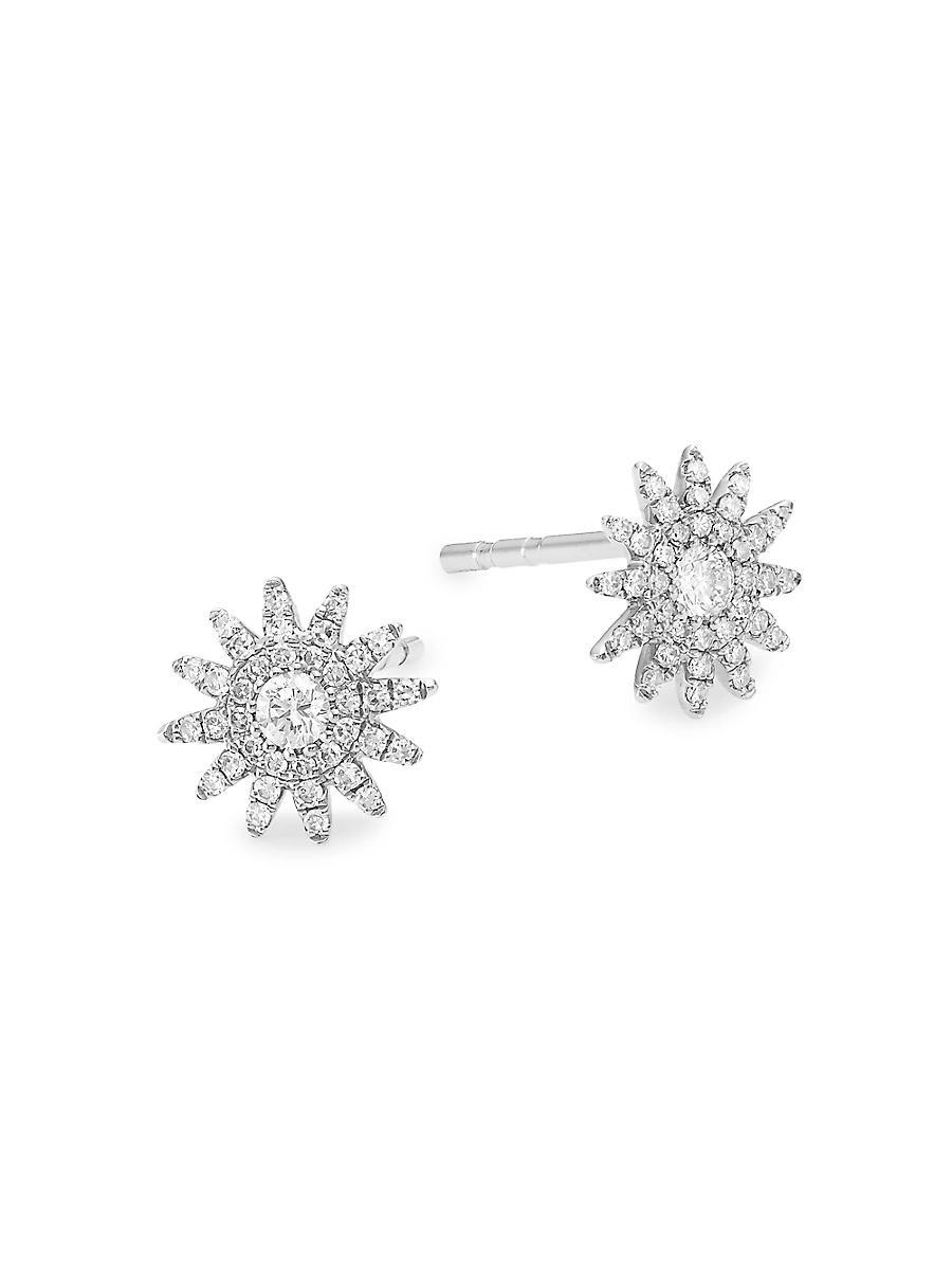 Womens 14K White Gold & 0.24 TCW Diamond Starburst Stud Earrings Product Image