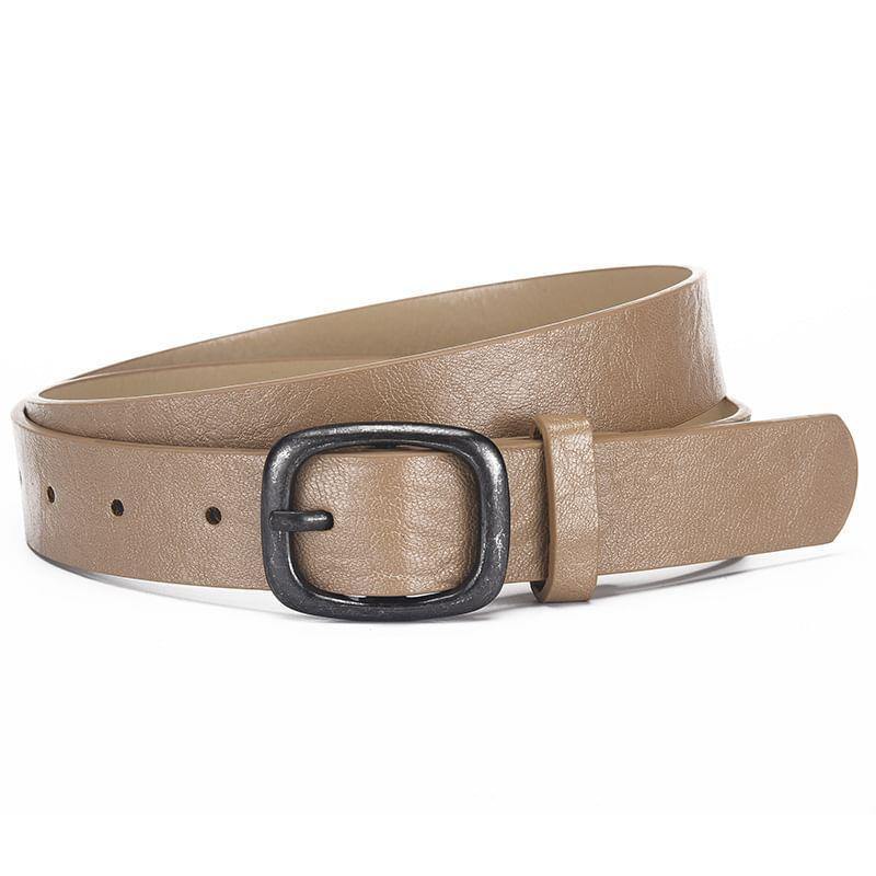 Leopard Print / Plain Faux Leather Belt Product Image