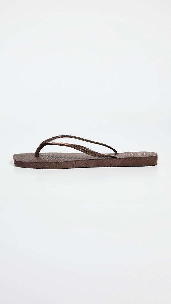 Havaianas Slim Square Logo Pop Up Flip Flops Dark Brown 9/10 Product Image