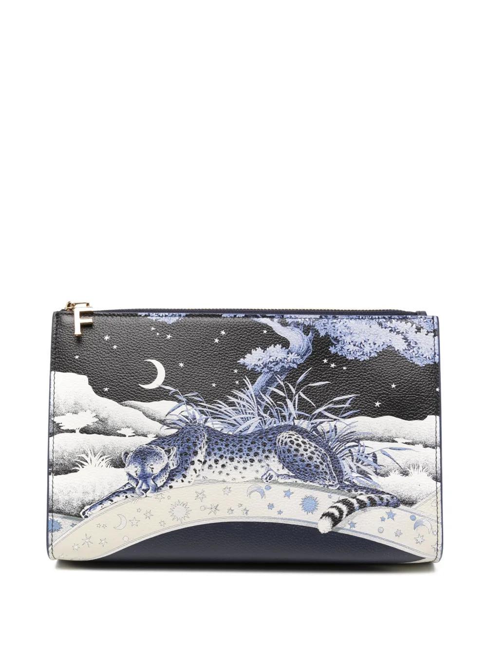 FERRAGAMO All-over Graphic Print Clutch Bag In Neutrals Product Image