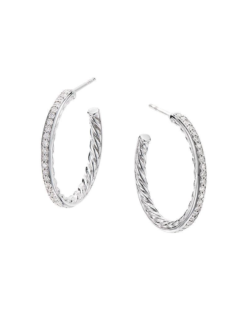 Womens Small Hoop Earrings with Pav Diamonds Product Image