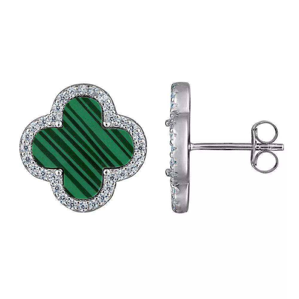 Designs by Gioelli Sterling Silver Clover Earrings, Women's, Synthetic Malachite Product Image