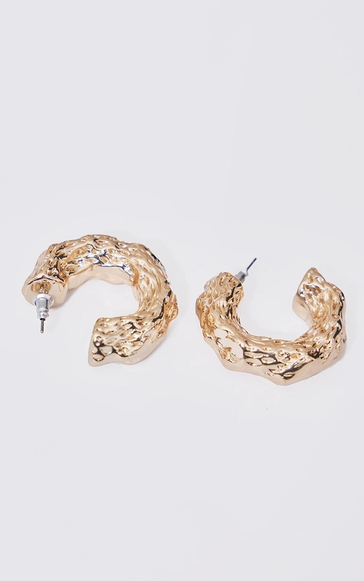 Gold Crinkle Chunky Hoop Earrings Product Image