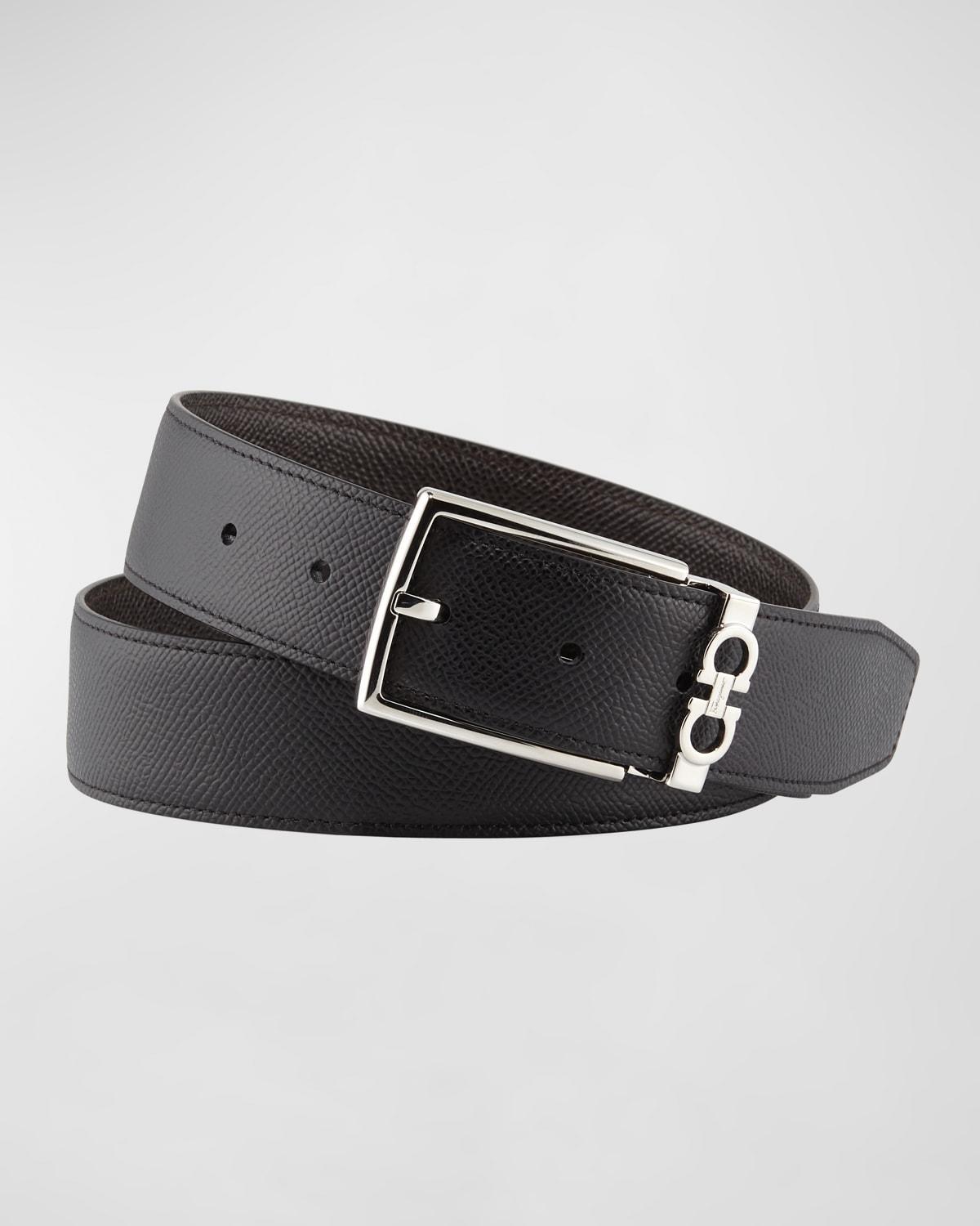 Mens Reversible Textured Leather Belt with Classic Buckle Product Image