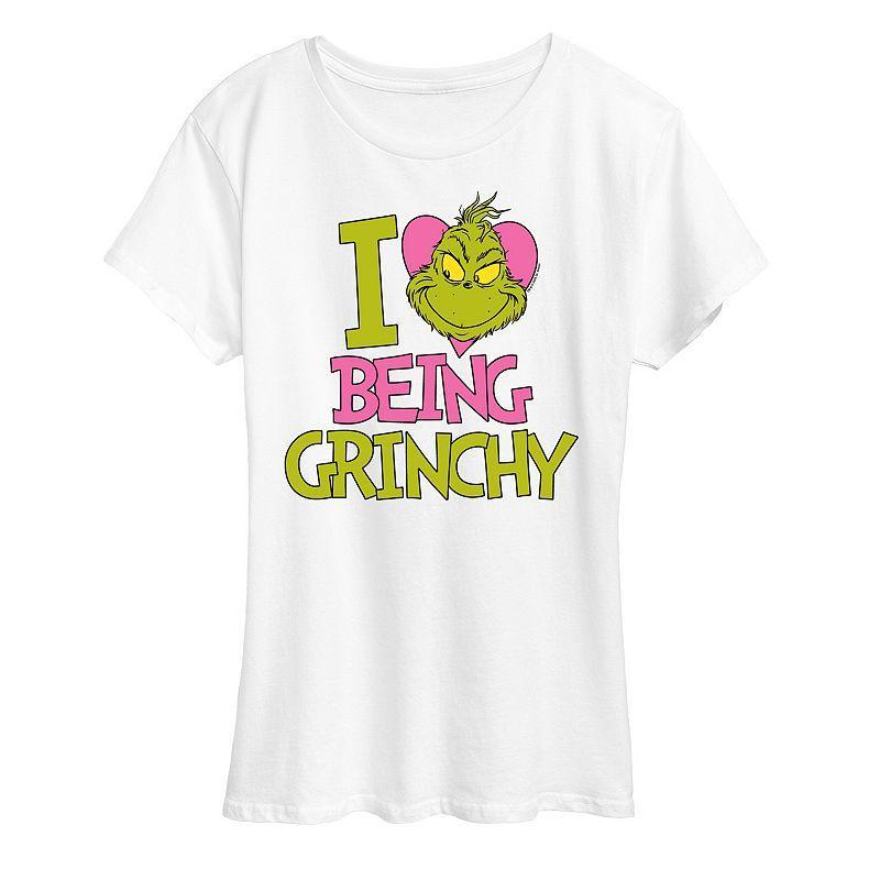 Womens Grinch I Love Being Grinchy Graphic Tee Grey Royal Blue Product Image