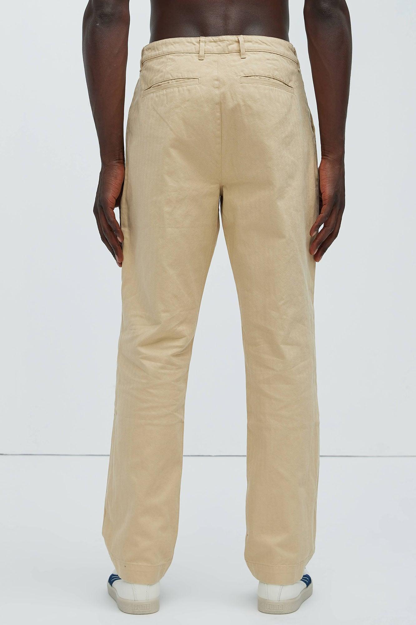 Berry Herringbone Straight Pants - Khaki Product Image