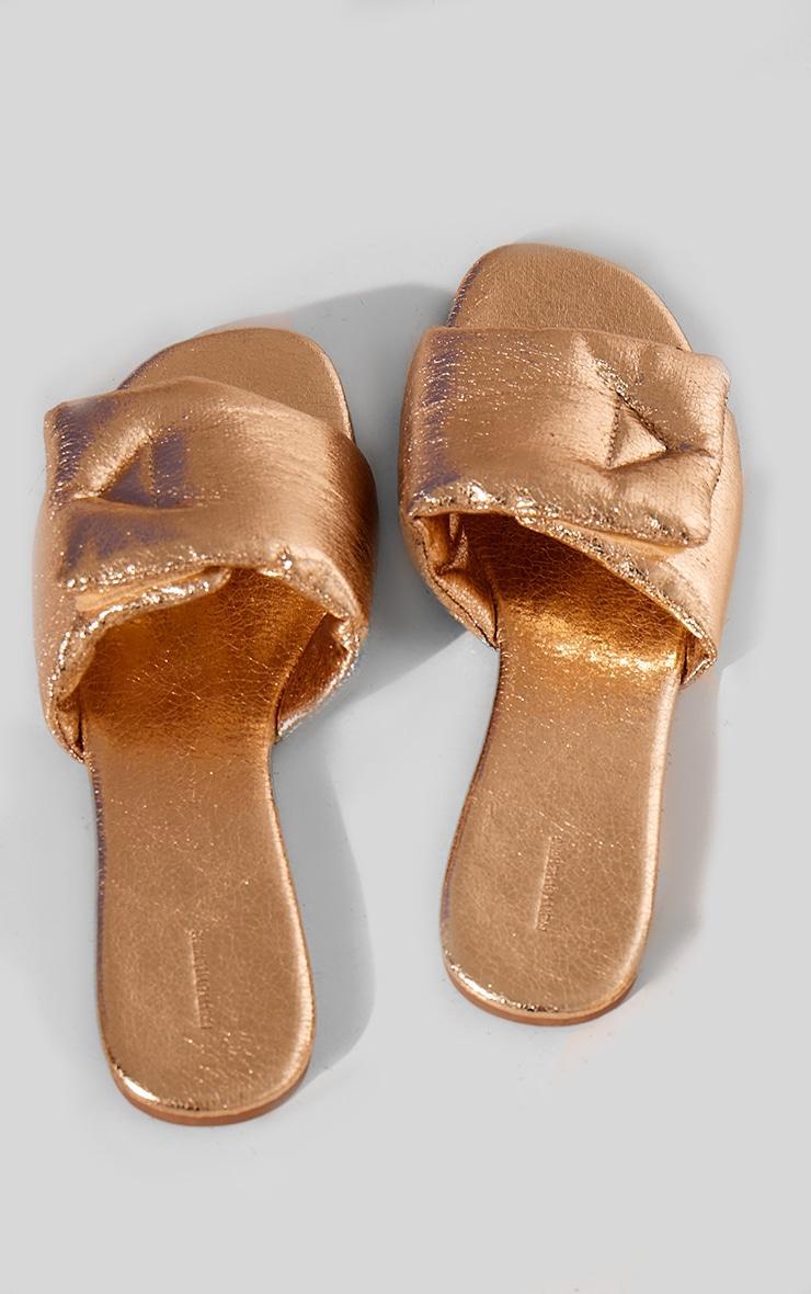 Gold Pu Round Toe Padded Velcro Strap Slider Sandals Product Image