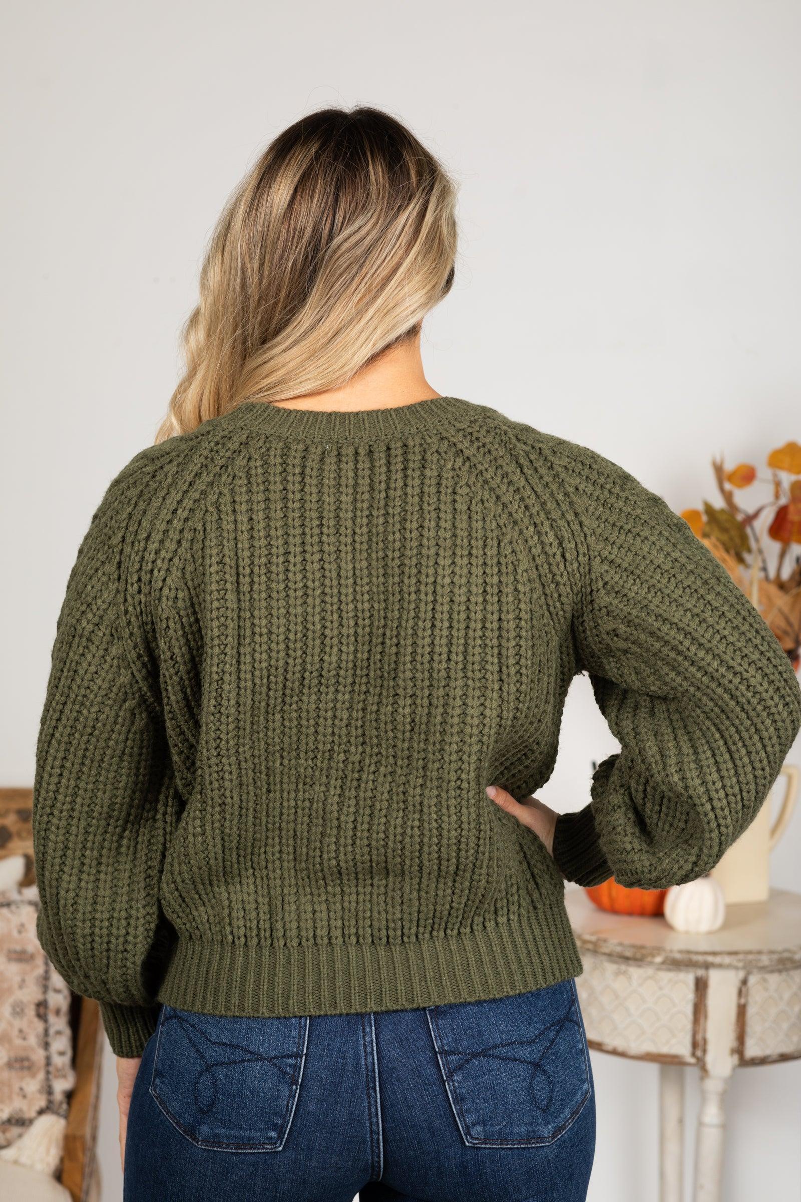 Solid Balloon Sleeve Keyhole Sweater Product Image