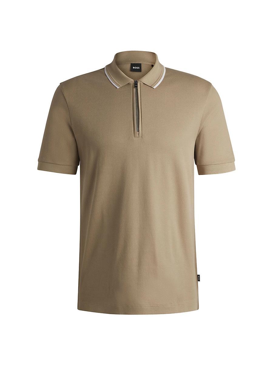Mens Structured-Cotton Polo Shirt with Zip Placket Product Image