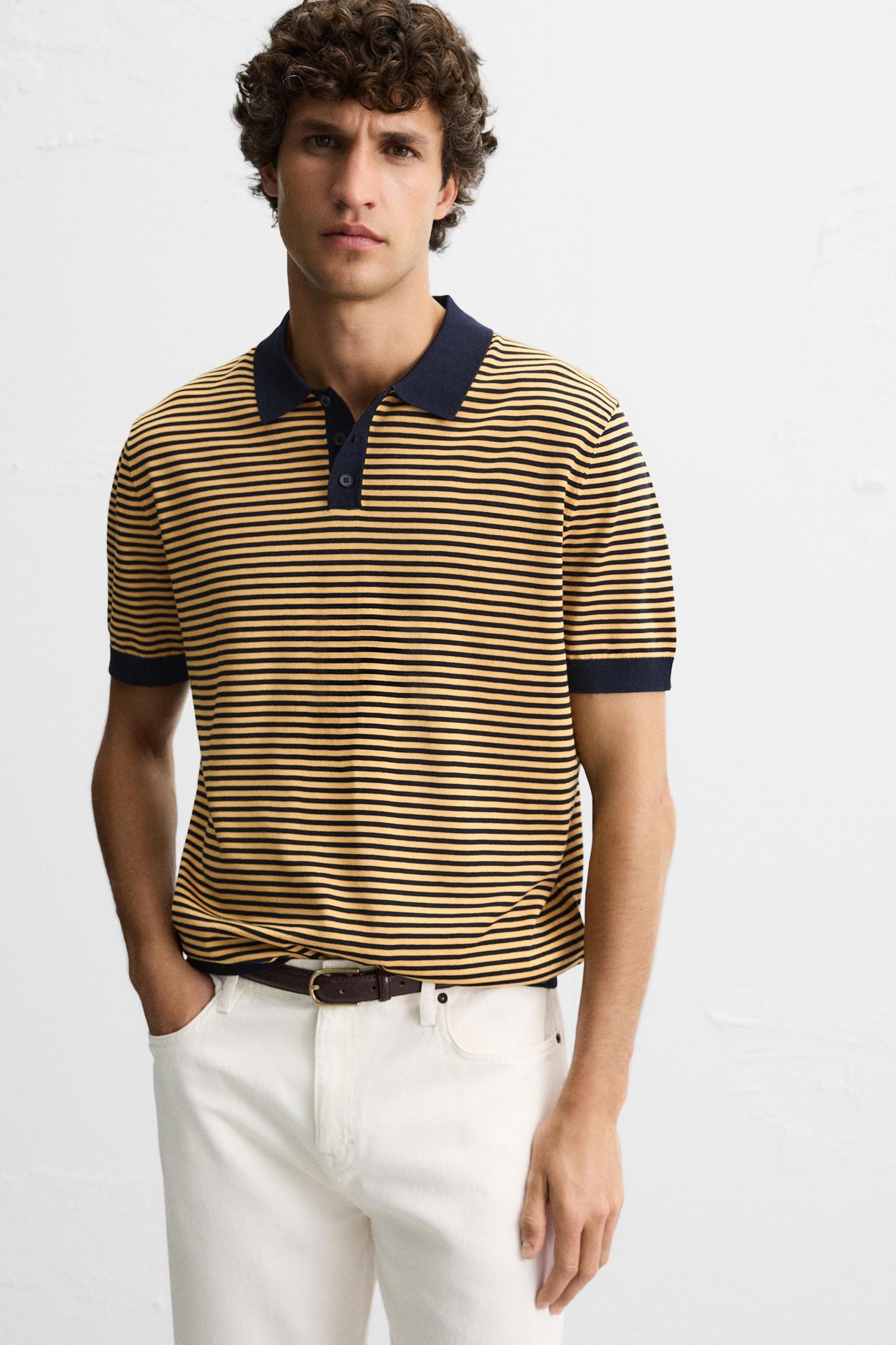 STRIPED KNIT POLO SHIRT Product Image
