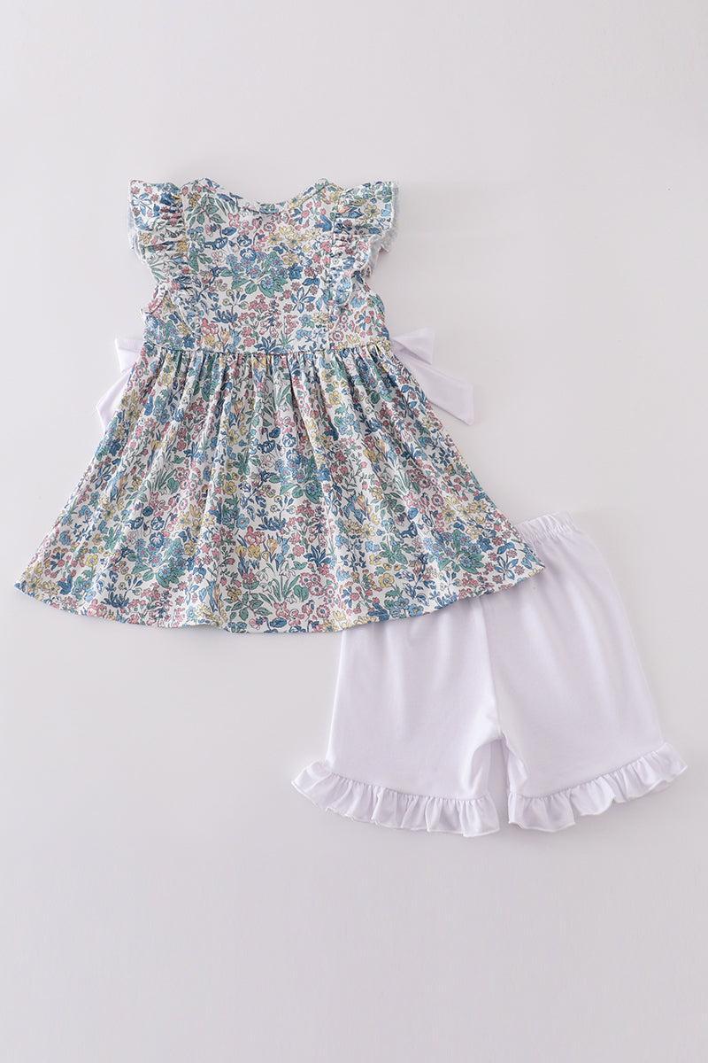 Vintage meadow print bow shorts set Product Image