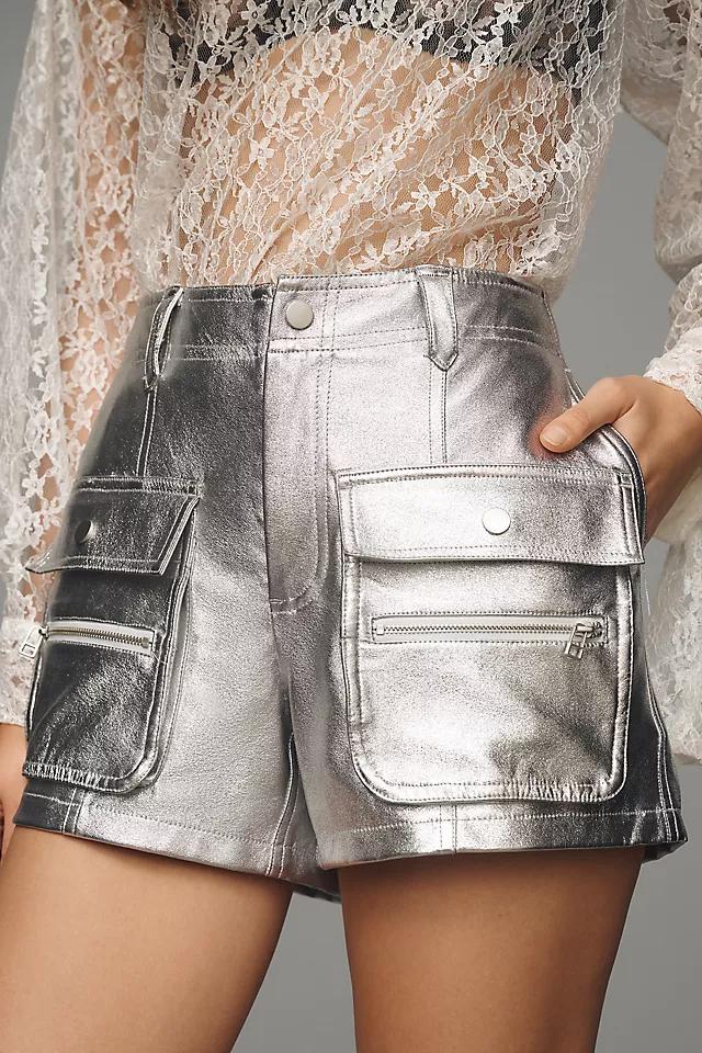 By Anthropologie Metallic Faux-Leather Shorts Product Image