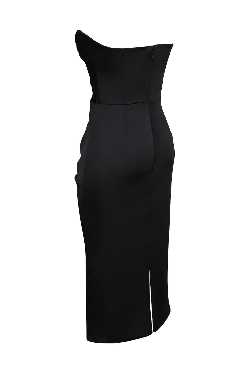 Santana Black Satin Strapless Midi Dress Product Image