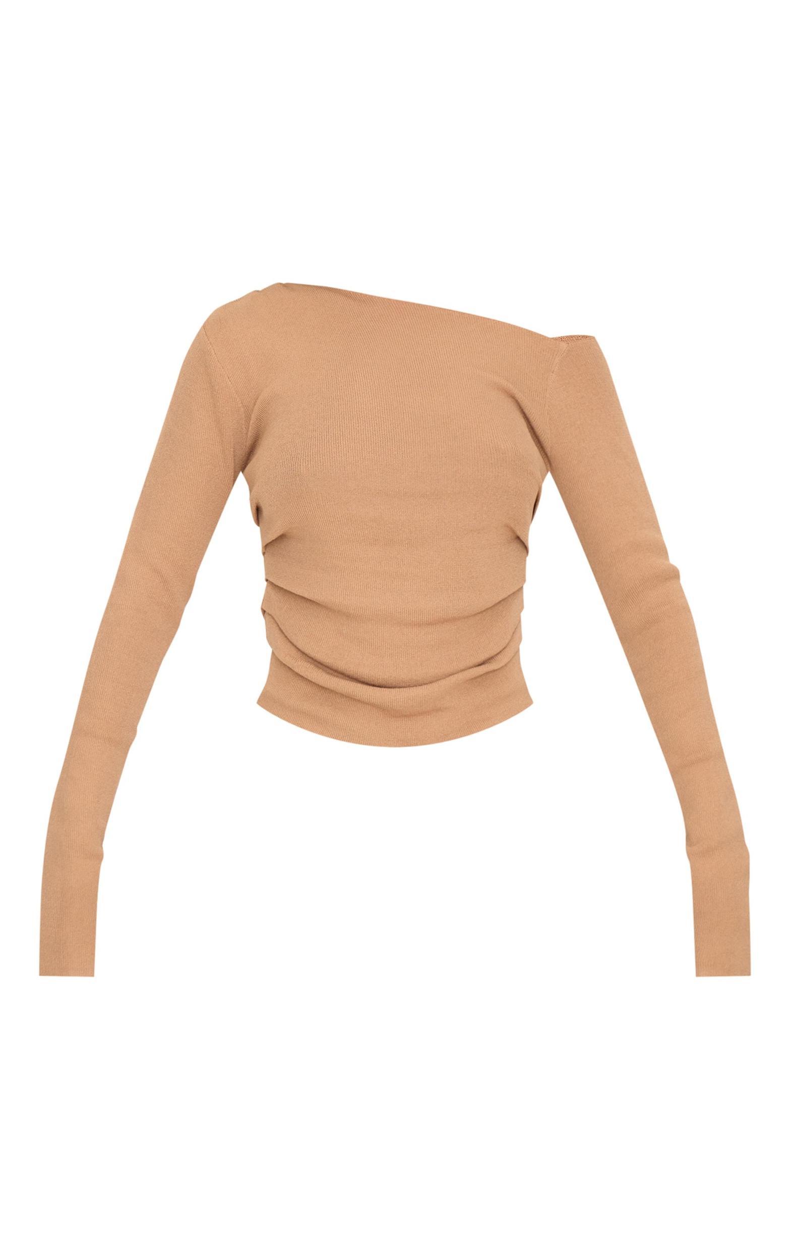 Taupe Fine Knit Asymmetric Top Product Image