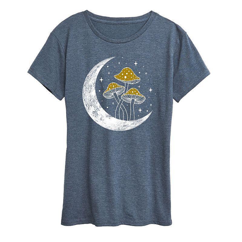 Womens Crescent Moon With Mushrooms Graphic Tee, Girls Product Image