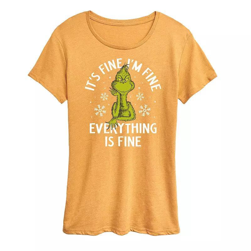 Women's Dr. Seuss Grinch It's Fine I'm Fine Graphic Tee, Size: Small, Grey Product Image